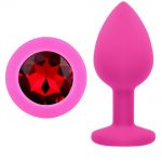 Korek silikonowy różowy z kryształem czerwonym